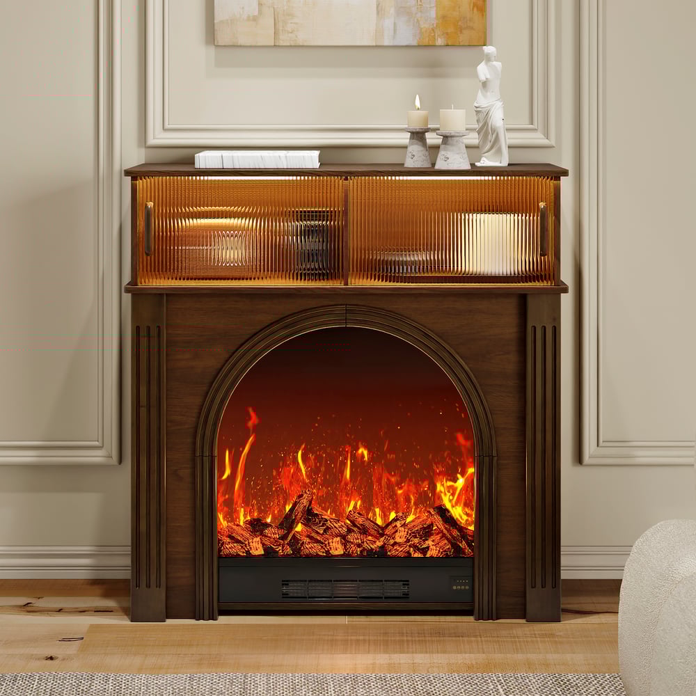 980mm Electric Fireplace TV Stand Console Table with Adjustable Warmth | Storage window image