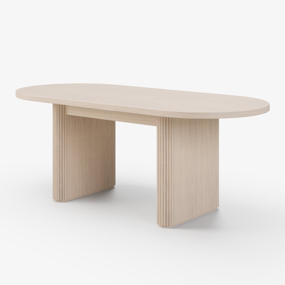 63"-79" Japandi Style Oval Extendable Dining Table Whitewash Seats 6-8 People window image