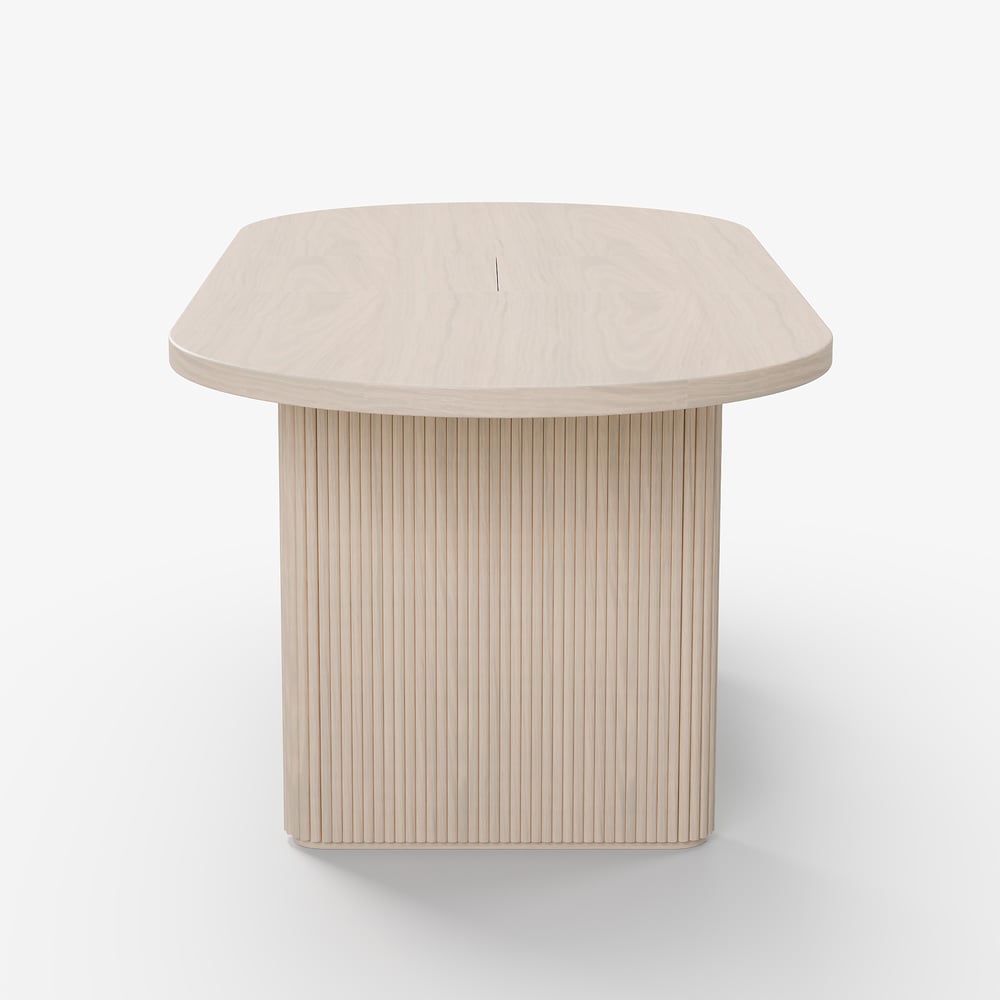 63"-79" Japandi Style Oval Extendable Dining Table Whitewash Seats 6-8 People window image