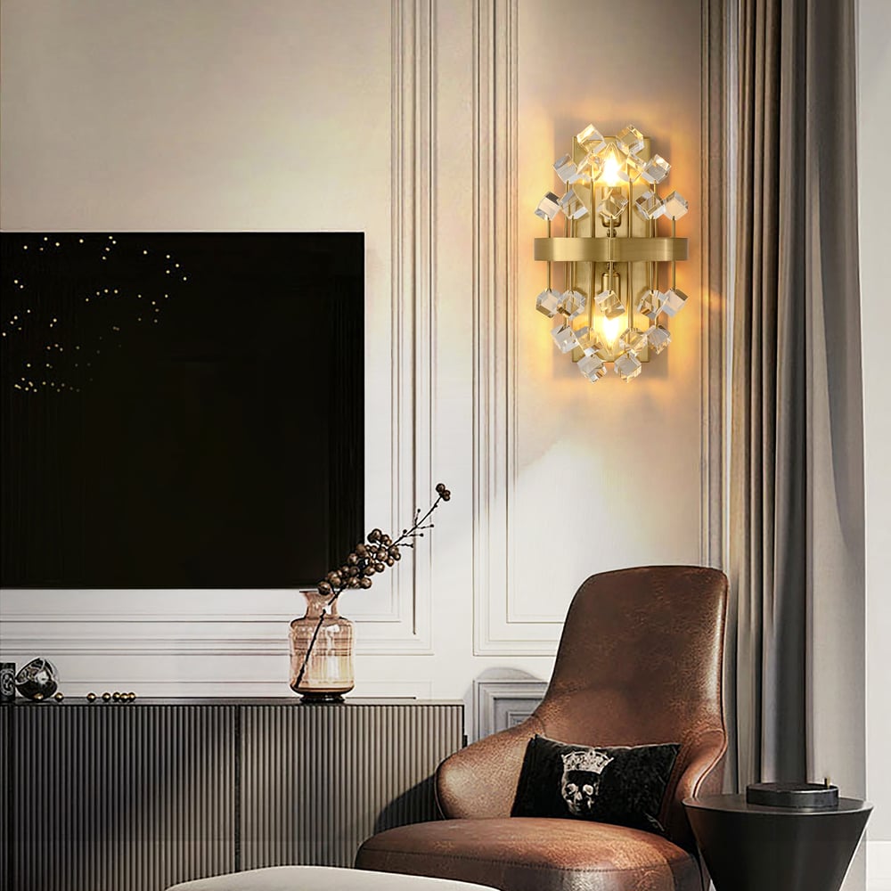 Disdal Light Luxury Crystal Wall Light with Gold Back Plate for Entryway window image