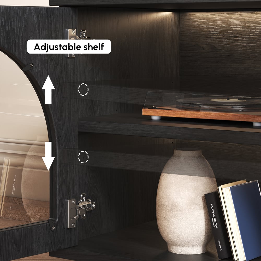 Arune 72" Arched Glass Doors TV Stand with Storage and LED window image