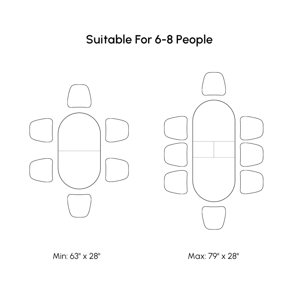 63"-79" Japandi Style Oval Extendable Dining Table Whitewash Seats 6-8 People weights dimensions image
