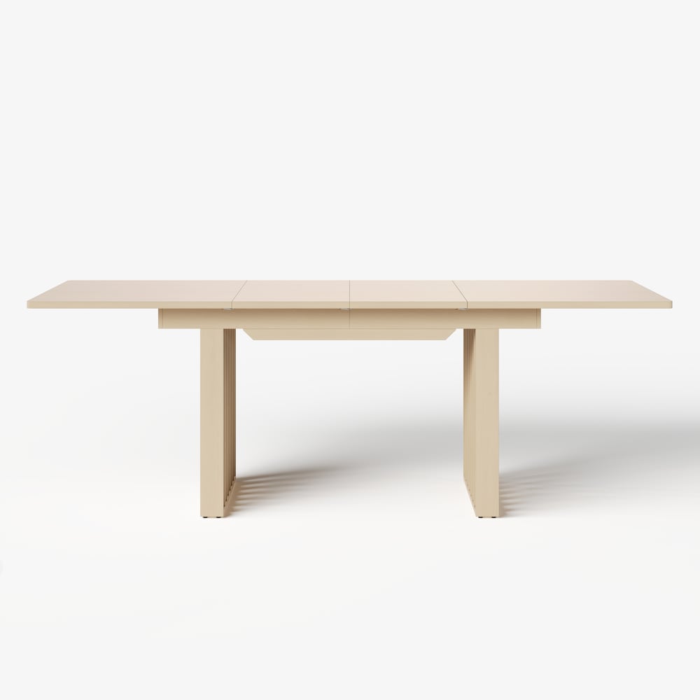 55"-87" Japandi Extendable Dining Table Whitewash Seats 4-8 People window image