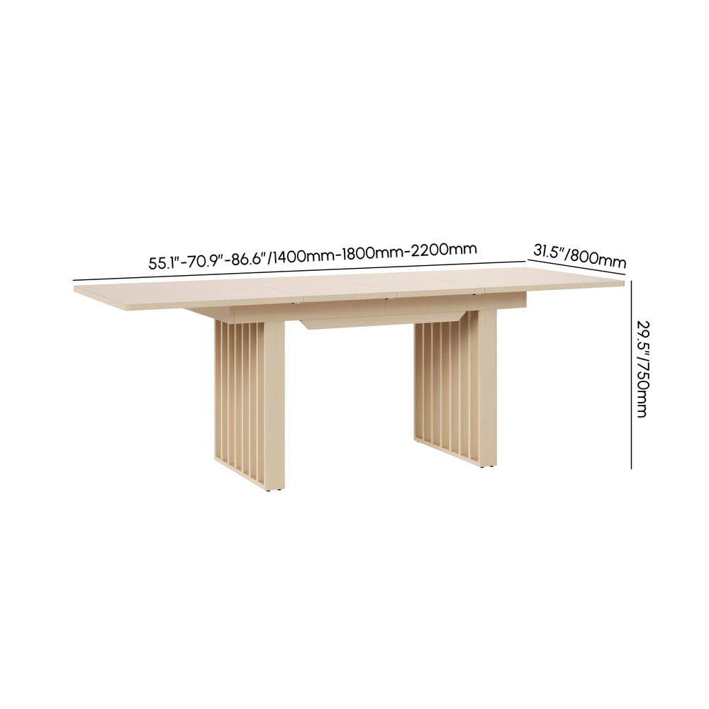 55"-87" Japandi Extendable Dining Table Whitewash Seats 4-8 People weights dimensions image