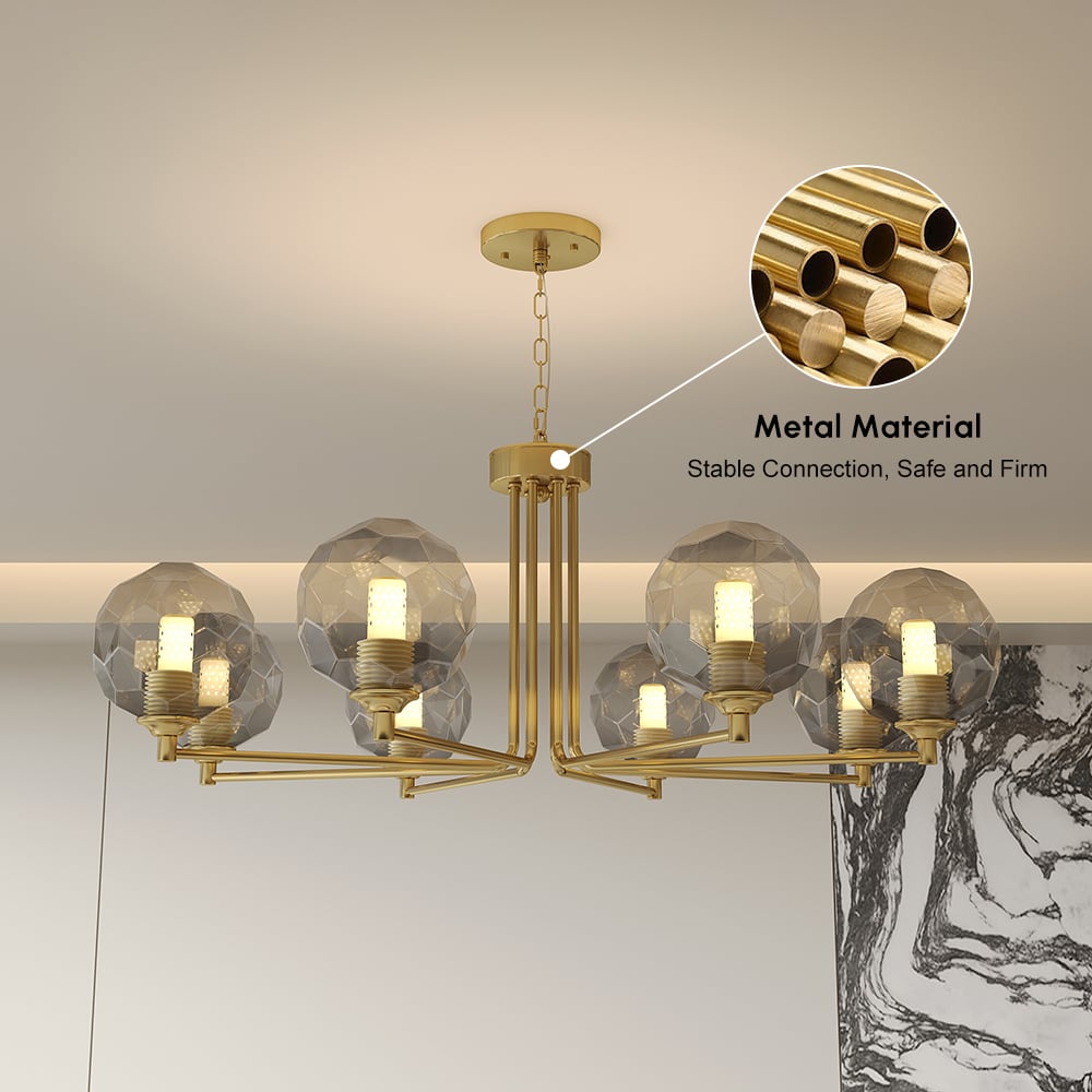 8-Light Sputnik Chandelier in Gold Globe Glass Shade Included window image