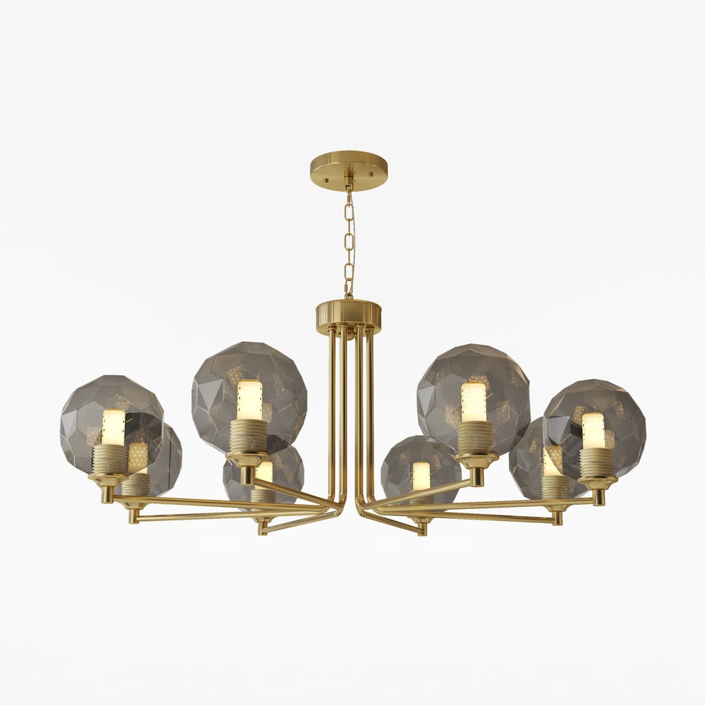 8-Light Sputnik Chandelier in Gold Globe Glass Shade Included window image