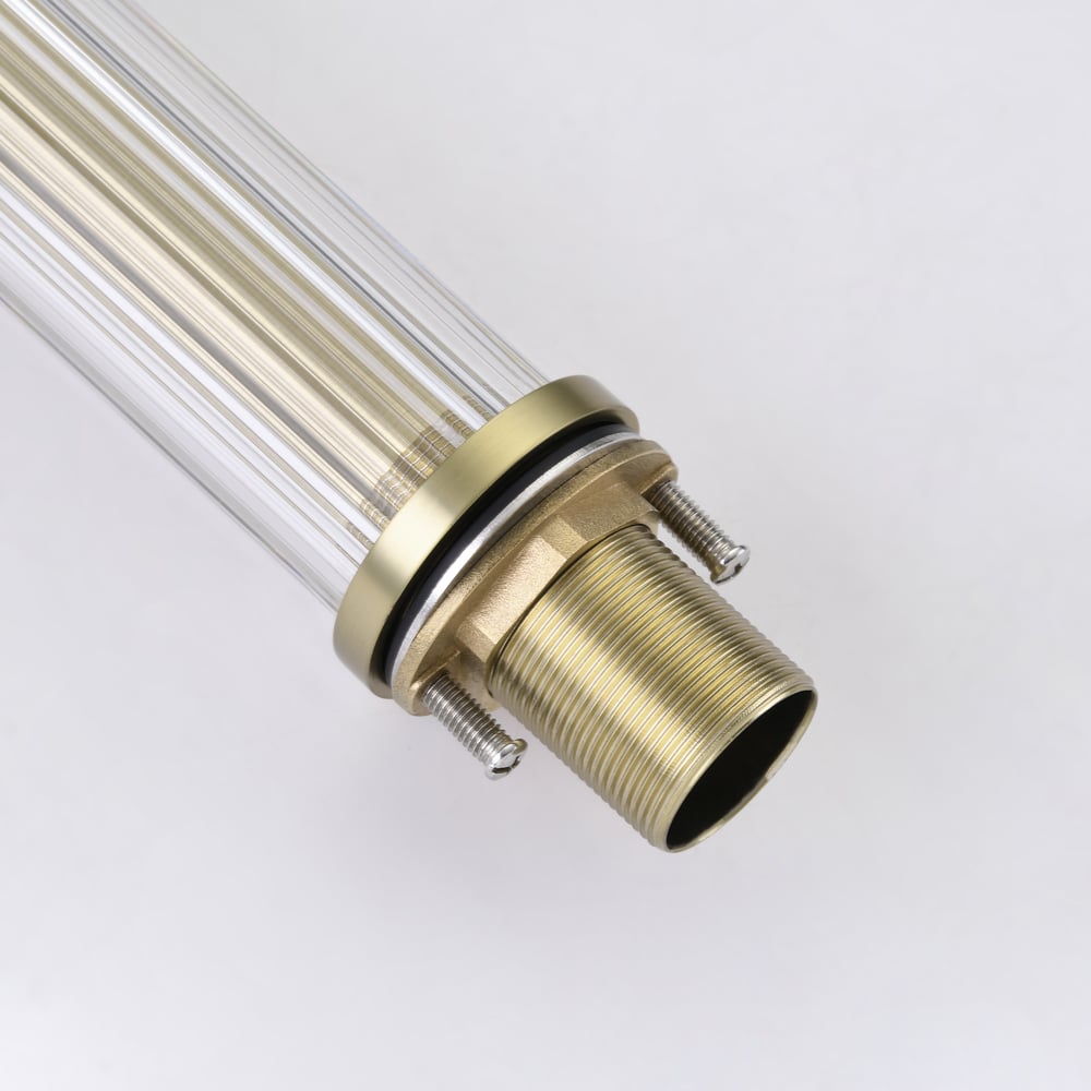 Luxury Brushed Gold Bathroom Faucet – Solid Brass Body with Acrylic Column window image