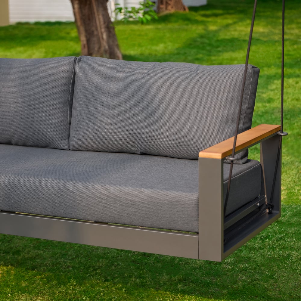 Axis Outdoor Swing Sofa in Matte Gray Aluminum with Cushion window image