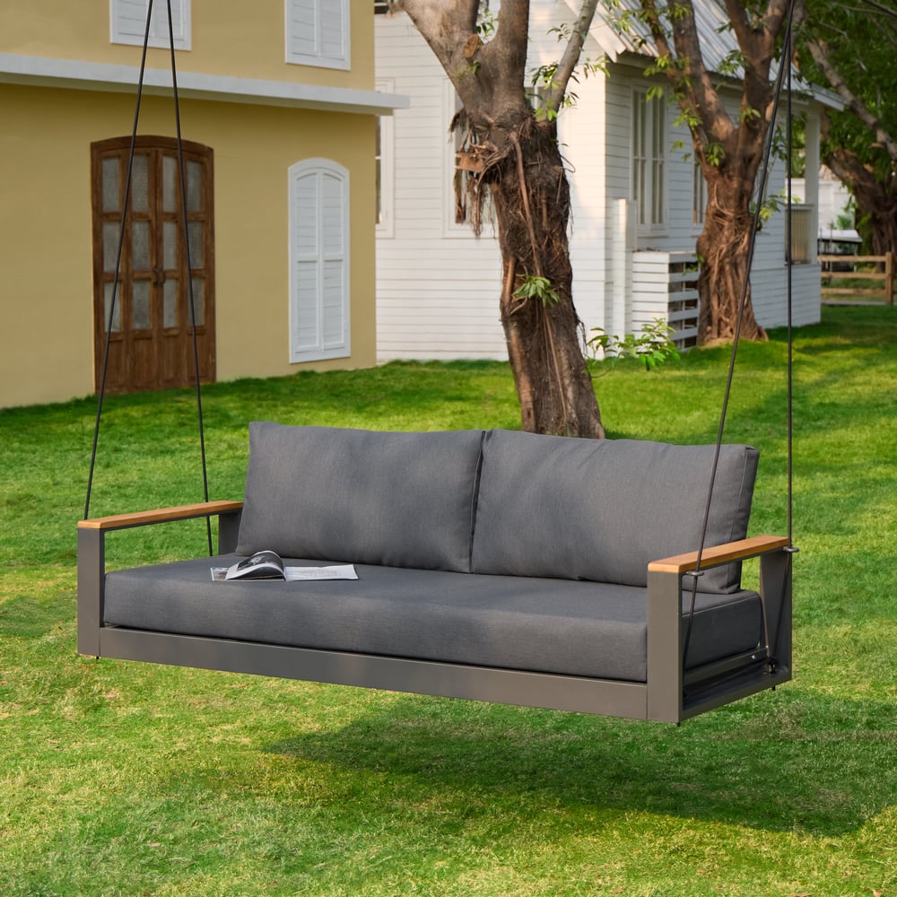 Axis Outdoor Swing Sofa in Matte Gray Aluminum with Cushion window image