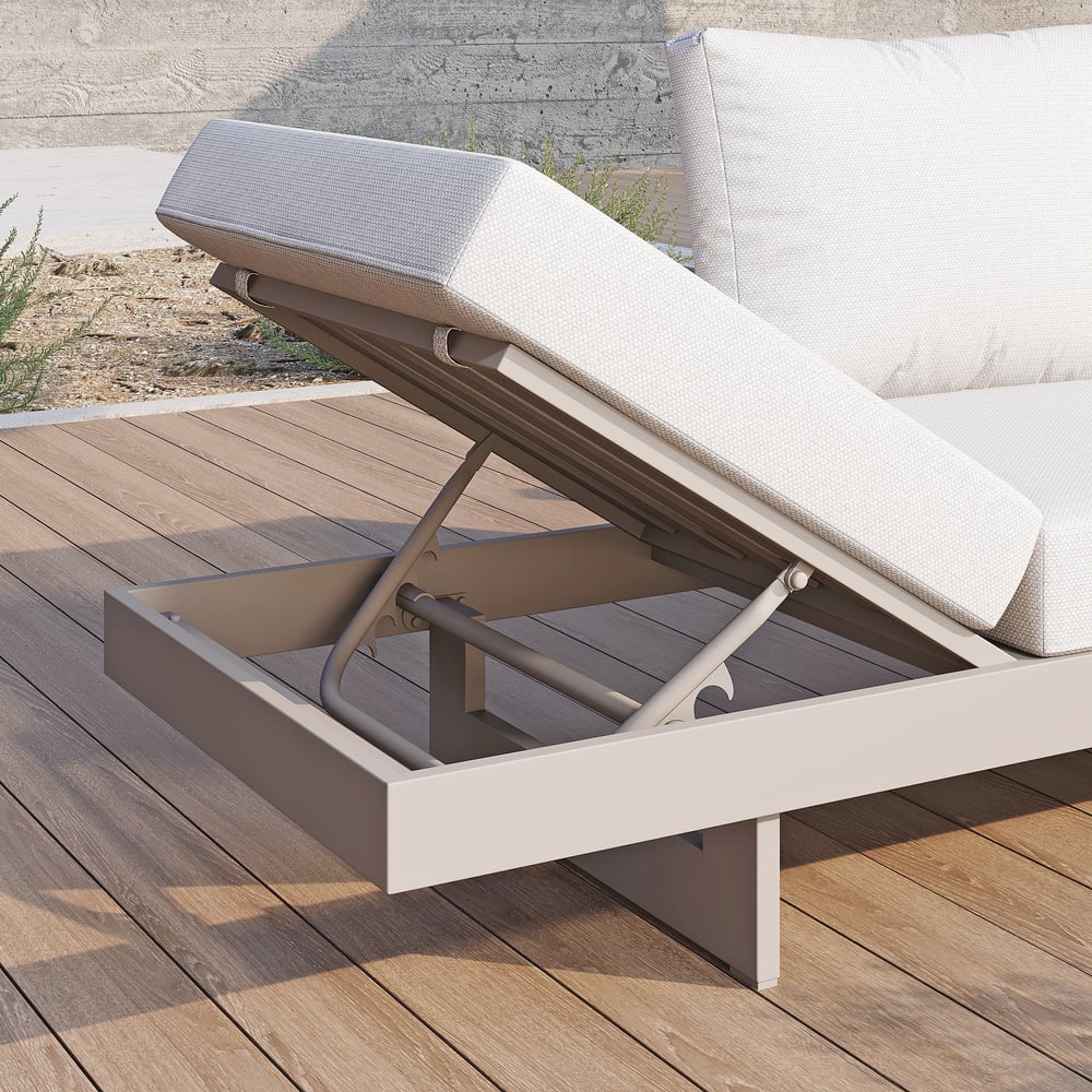4-Pieces Modular Aluminum & Teak Outdoor Sofa Set with Covers for 6 Person in Light Gray window image
