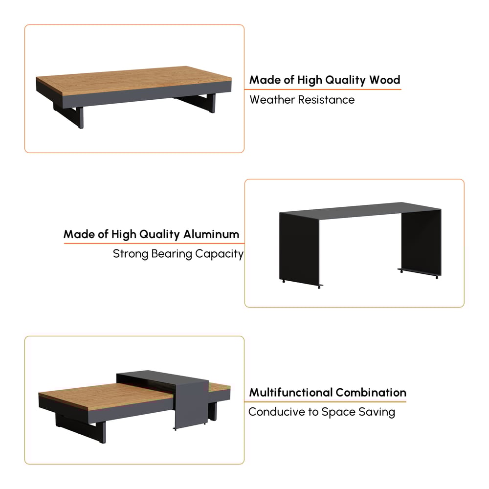 4-Pieces Modular Aluminum & Teak Outdoor Sofa Set with Covers for 6 Person in Beige window image