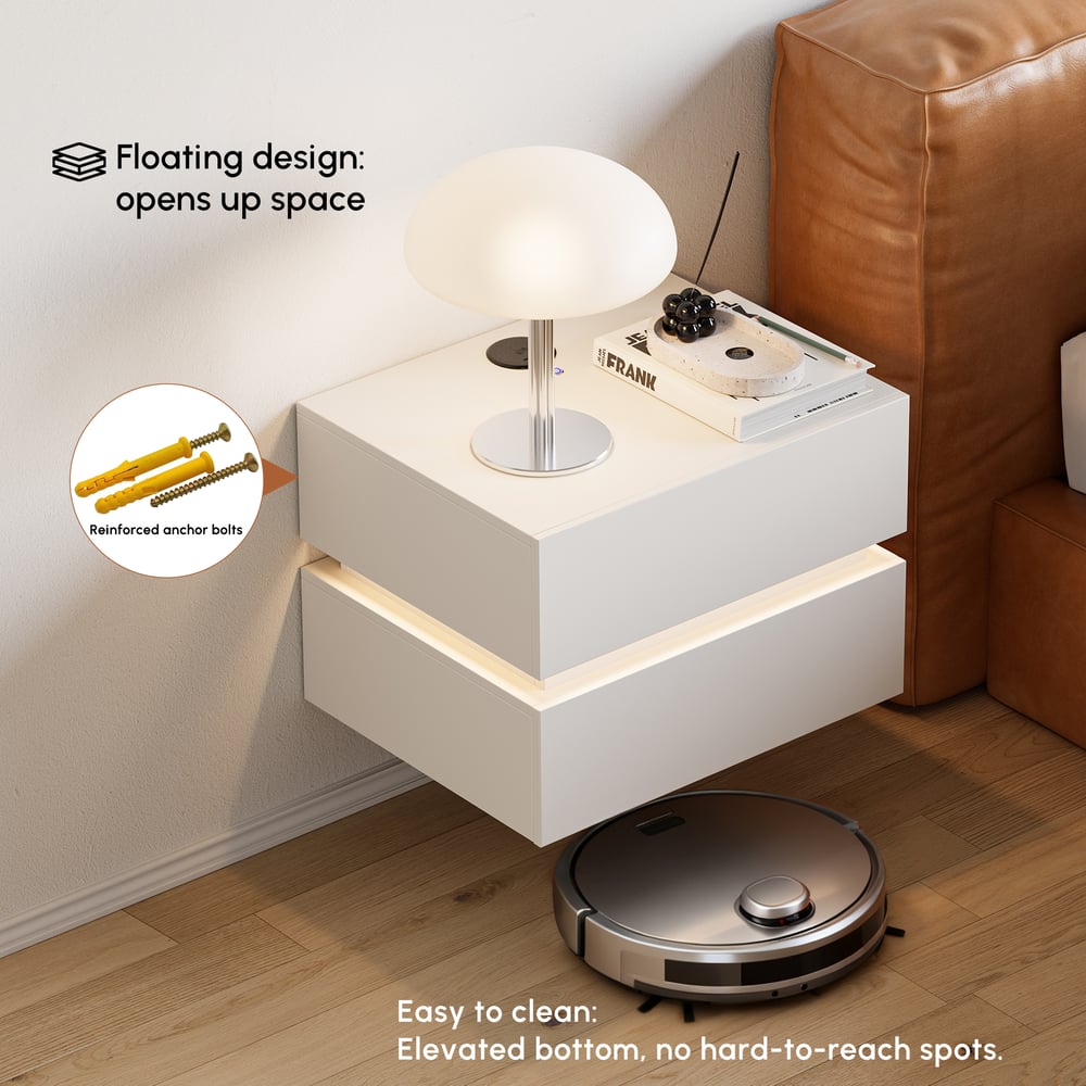 Lumio 2-Drawer LED Smart Floating Nightstand with Light window image