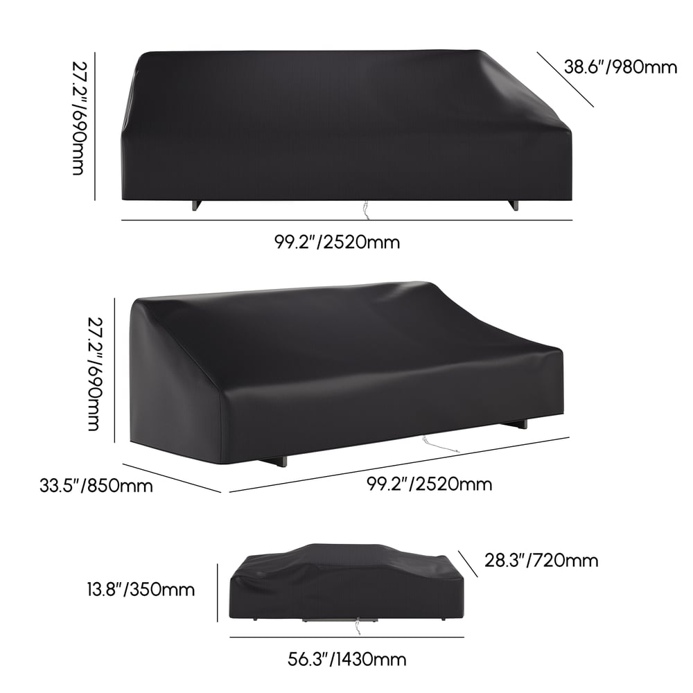 4-Pieces Modular Aluminum & Teak Outdoor Sofa Set with Covers for 6 Person in Beige weights dimensions image
