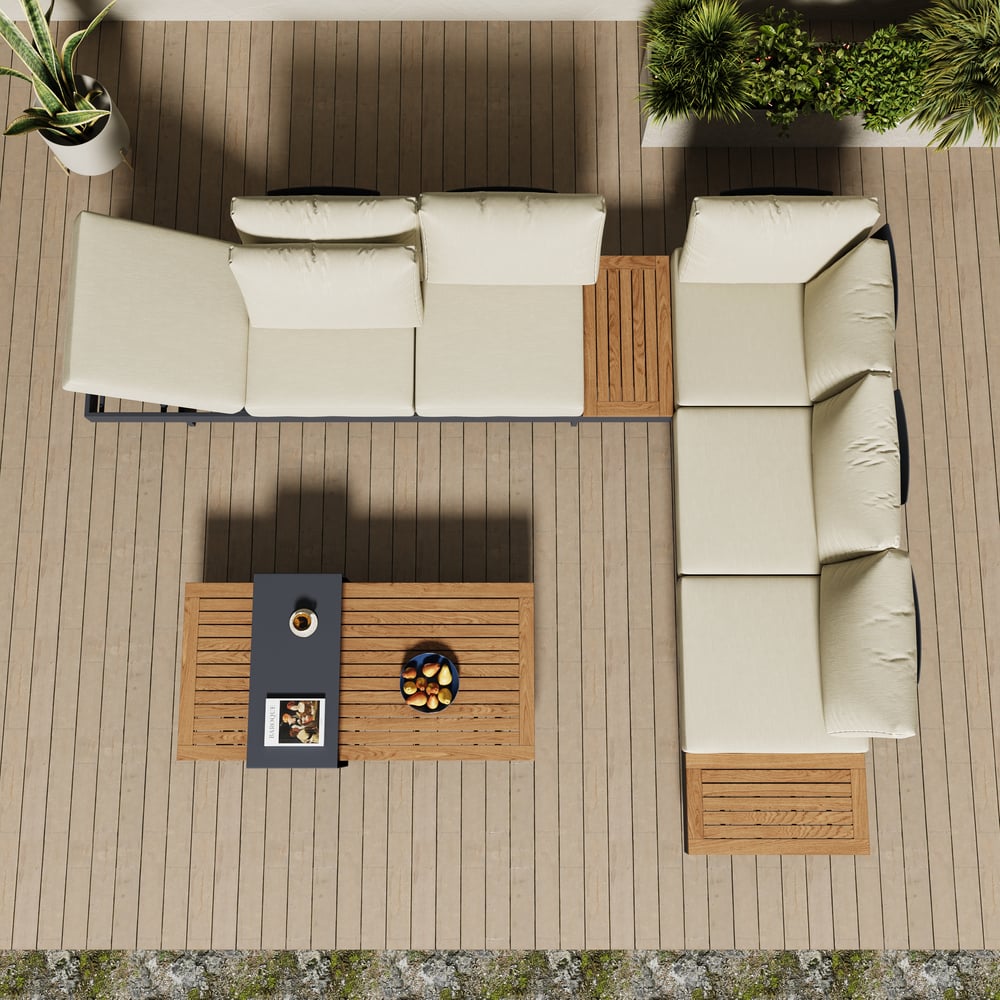 6-Pieces Modular Aluminum & Teak Outdoor Sofa Set with Covers for 6 Person in Gray window image