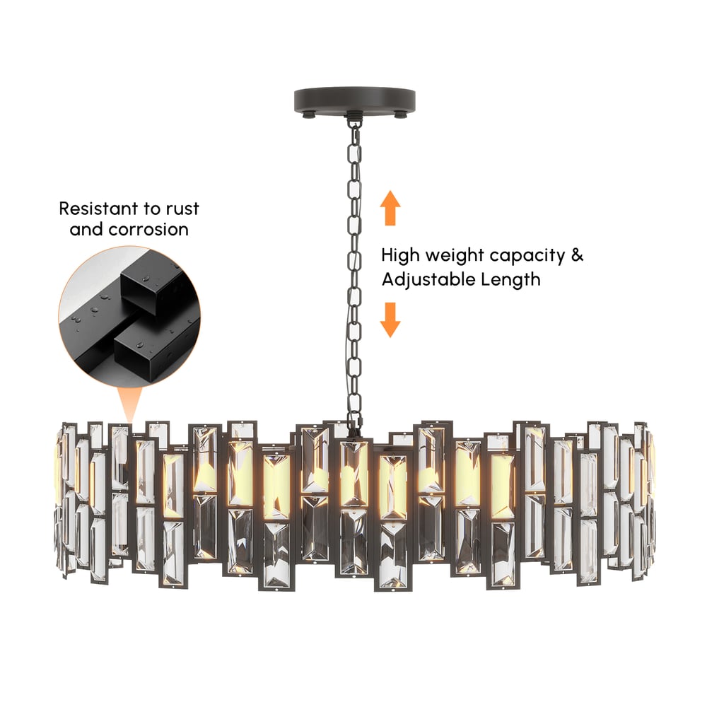 Moderní geometrický křišťálový lustr Clytia 14-Light s nastavitelným řetízkem v černé barvě obrázek okna