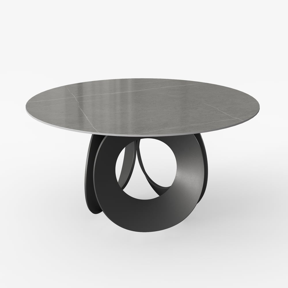 Tavolo da pranzo rotondo in pietra sinterizzata in stile moderno da 51.2" per 4-6 persone Immagine della finestra