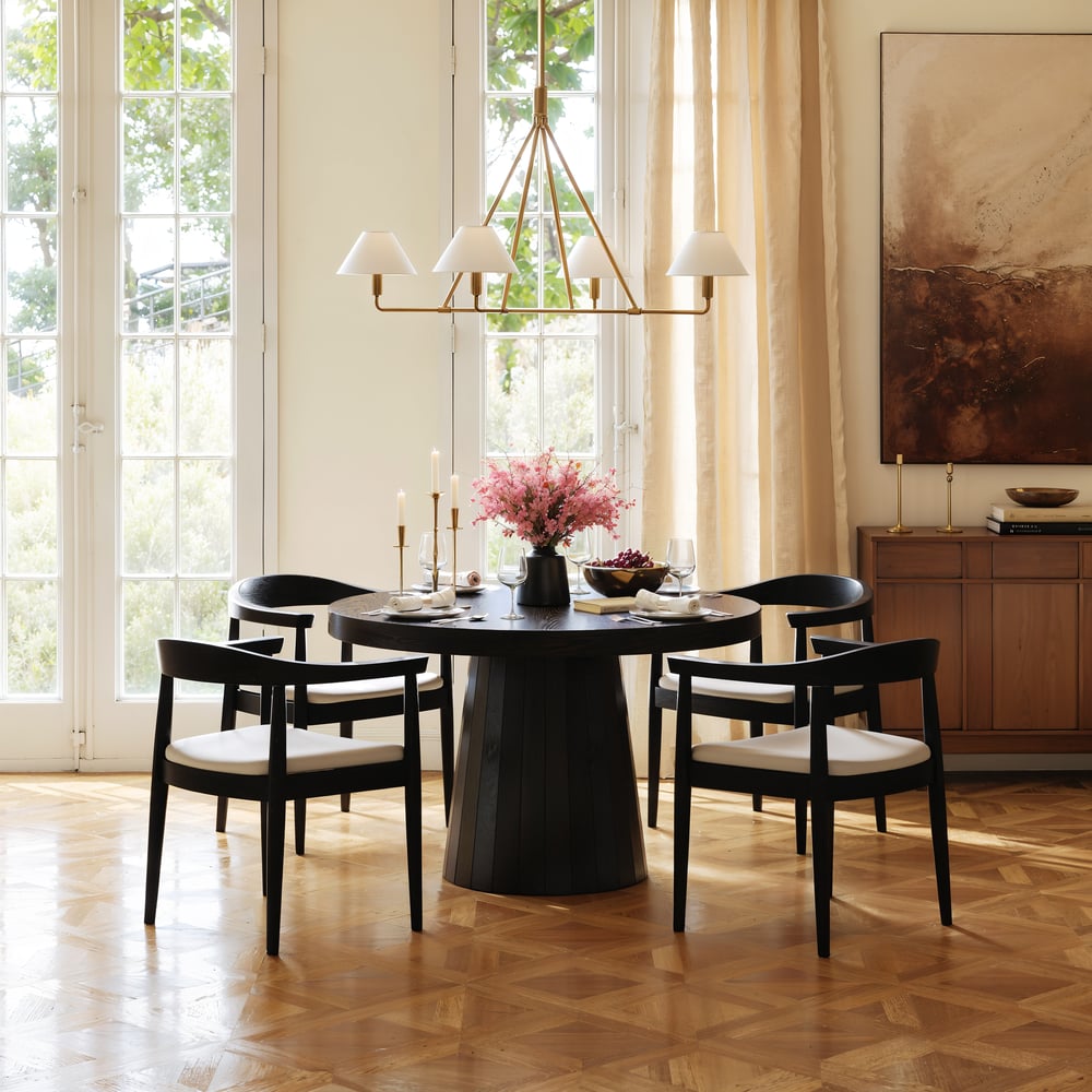 Dining Set 39"-55" Japandi Extendable Dining Table Black with 4 Chairs window image