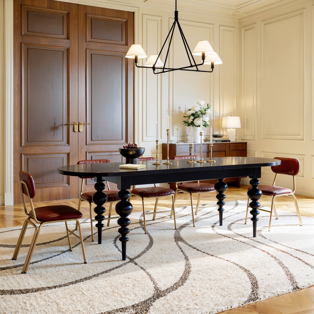 Dining Set 79"-94" Extendable Dining Table Black with 8 Chairs window image