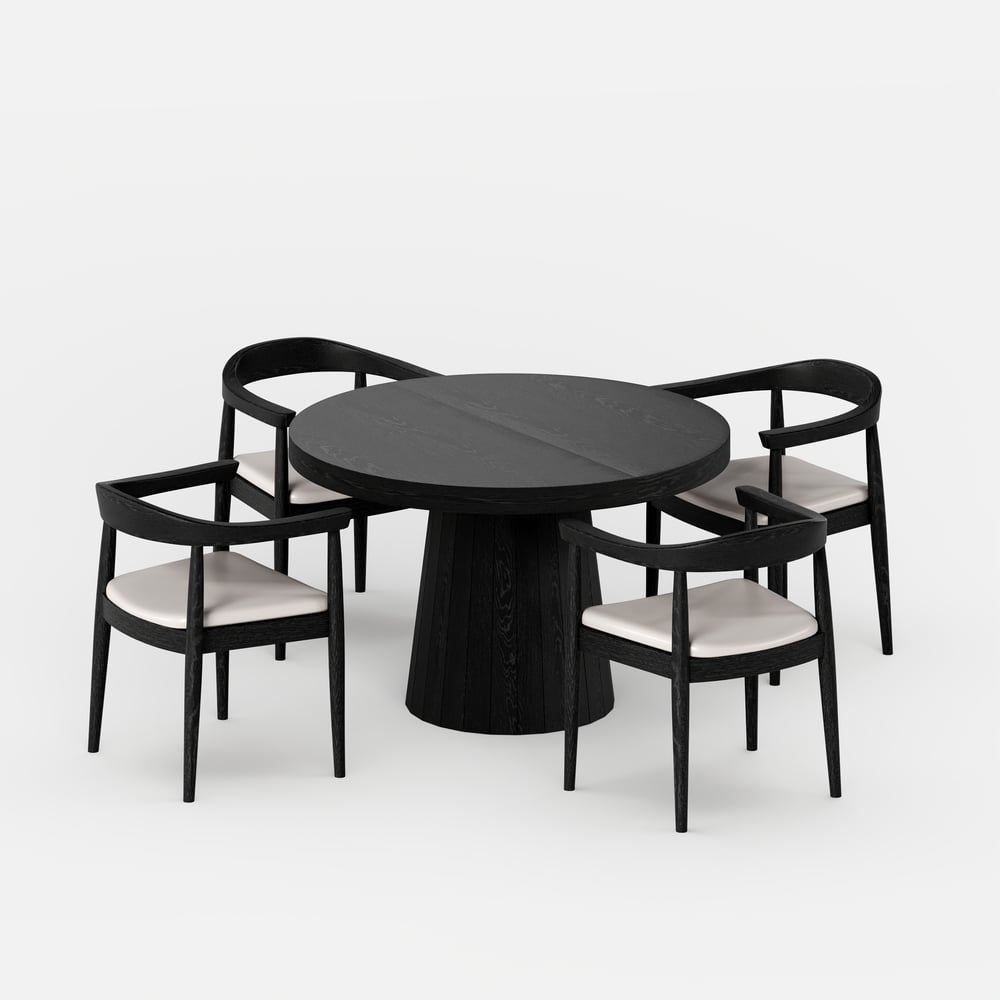 Dining Set 39"-55" Japandi Extendable Dining Table Black with 4 Chairs window image