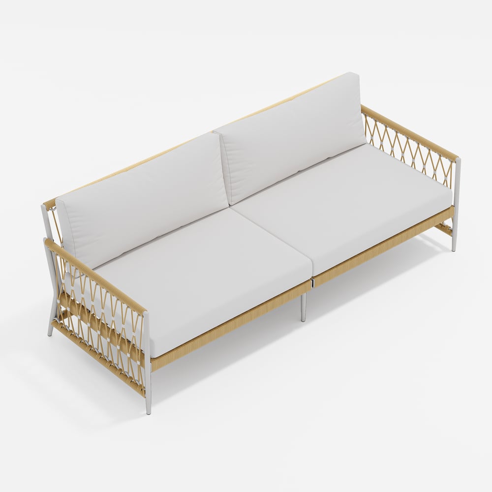 Ropipe Woven Rope Outdoor Sofa 3-Seater Sofa with White Polyester Pillow Cushion window image