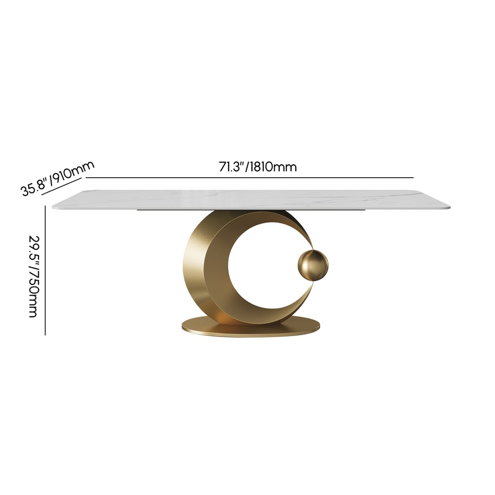 1810mm White Rectangular Dining Table Modern Faux Marble Tabletop with Pedestal Base weights dimensions image