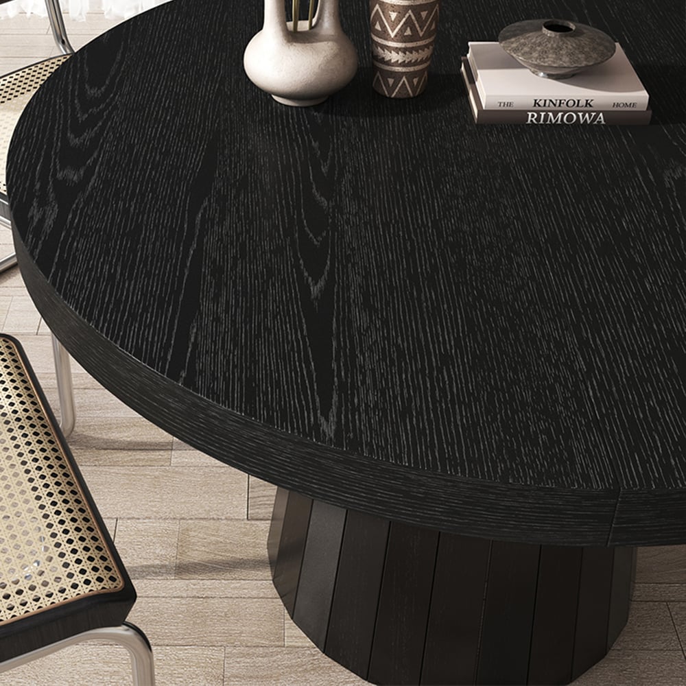 Dining Set 39"-55" Japandi Extendable Dining Table Black with 6 Chairs window image