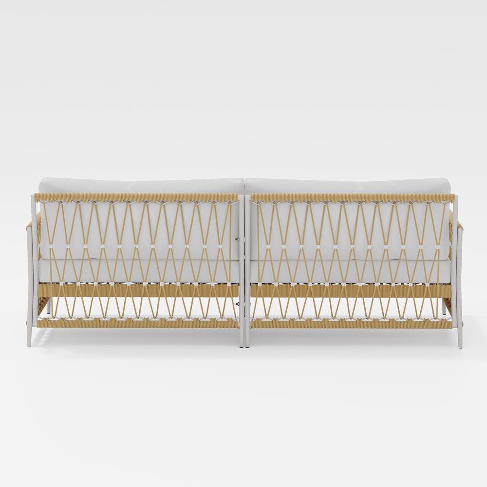 Ropipe Woven Rope Outdoor Sofa 3-Seater Sofa with White Polyester Pillow Cushion window image