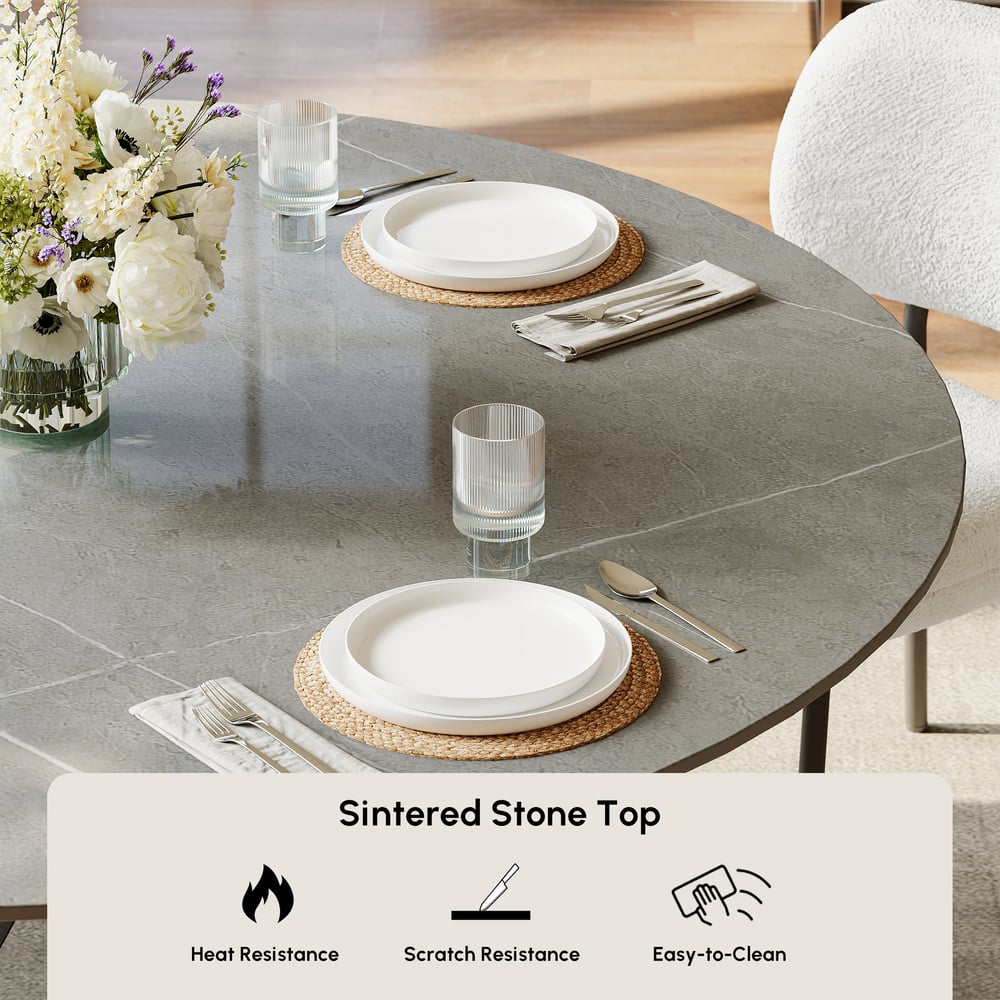 Tavolo da pranzo rotondo in pietra sinterizzata in stile moderno da 51.2" per 4-6 persone Immagine della finestra