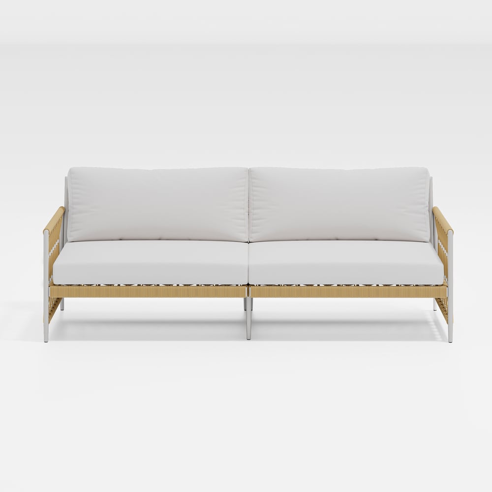 Ropipe Woven Rope Outdoor Sofa 3-Seater Sofa with White Polyester Pillow Cushion window image