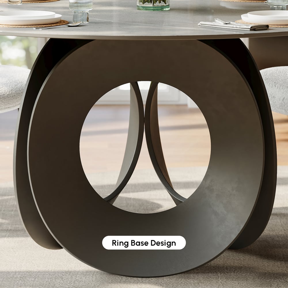 Tavolo da pranzo rotondo in pietra sinterizzata in stile moderno da 51.2" per 4-6 persone Immagine della finestra