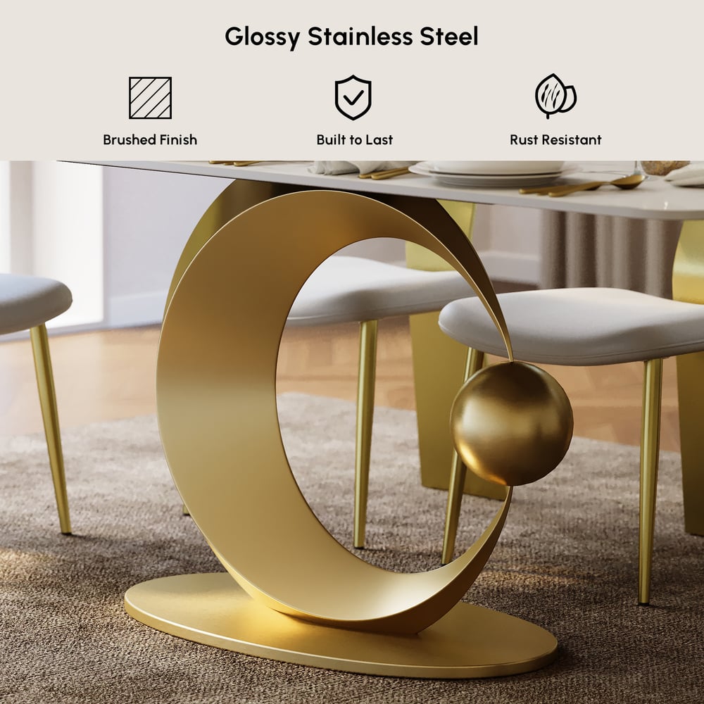 71.3" Modern Style Rectangle Sintered Stone Dining Table Seats 6-8 People window image