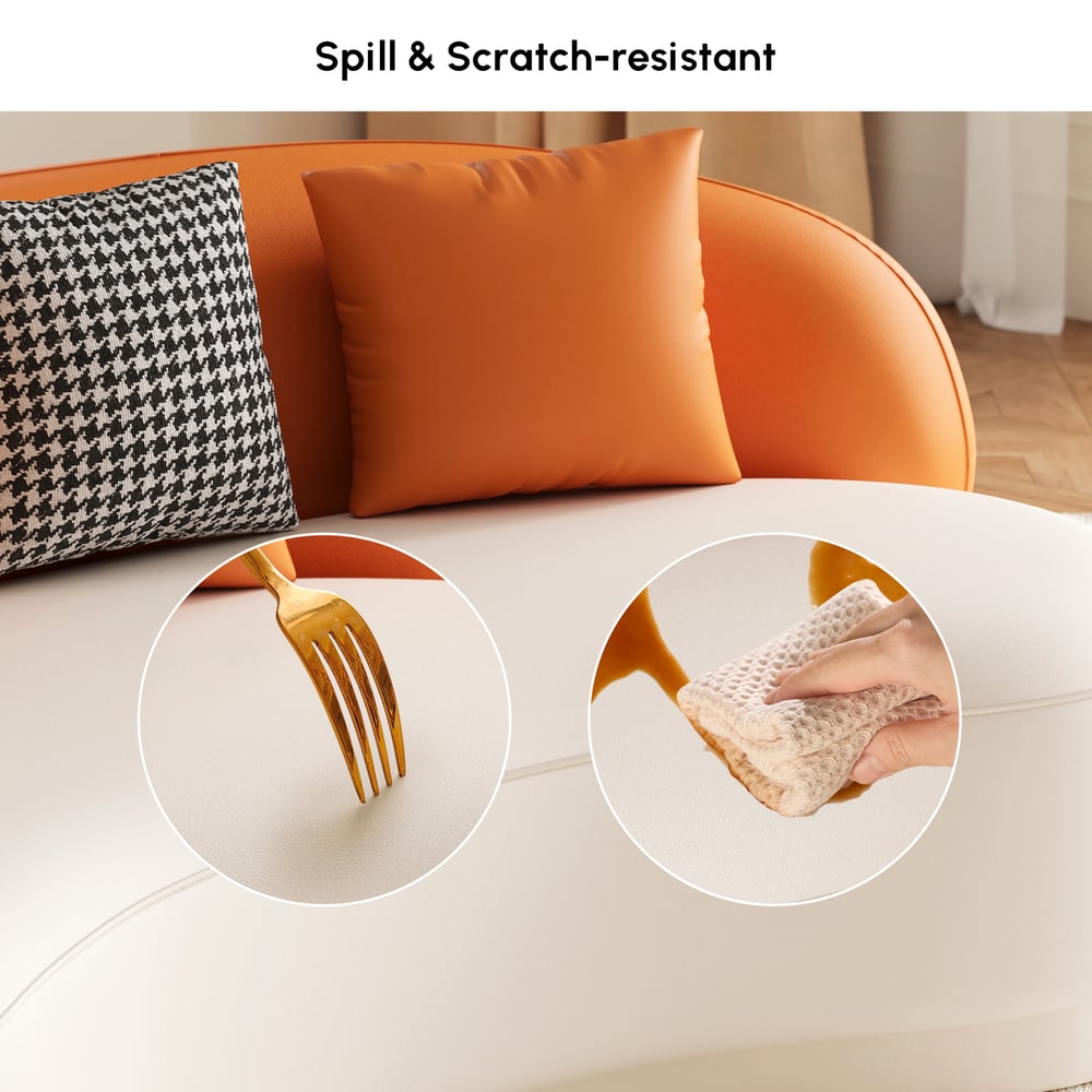 Suncurve Modern Leather Upholstered Sofa 3-Seater Sofa 82.7" Orange&White Sofa window image