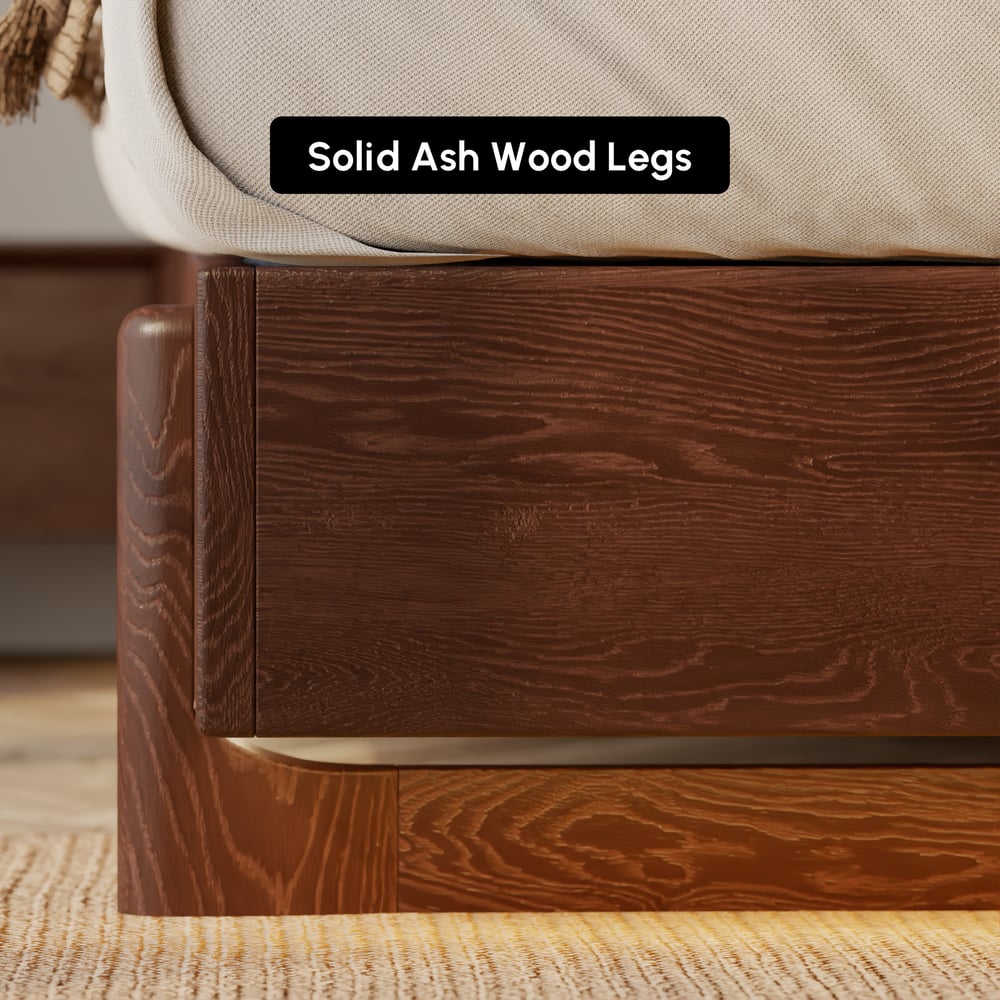 King Solid Wood Bed with Leather Extended Headboard & Floating Smart Nightstand Set window image