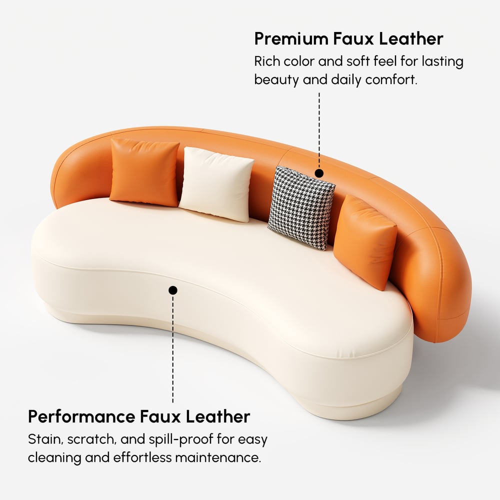 Suncurve Modern Leather Upholstered Sofa 3-Seater Sofa 82.7" Orange&White Sofa window image