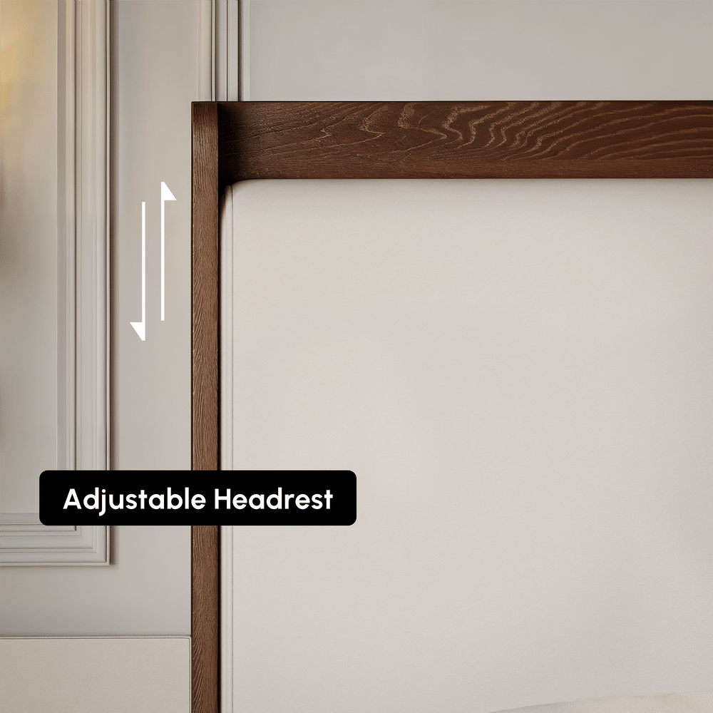 King Solid Wood Bed with Leather Extended Headboard & Floating Smart Nightstand Set window image