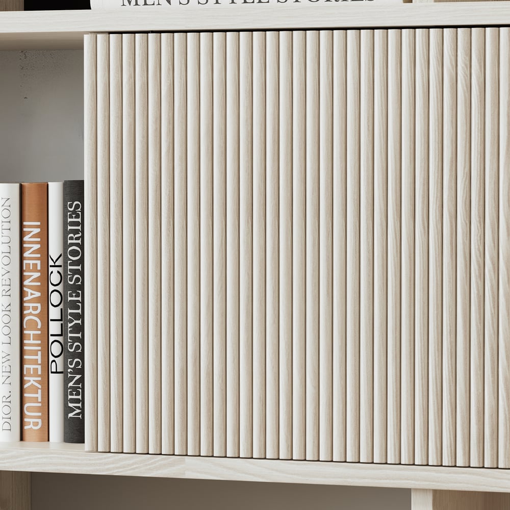 1850mm Wash White Sliding Door Etagere Bookshelf 5-Shelf Tall Book Shelf Rich Storage window image
