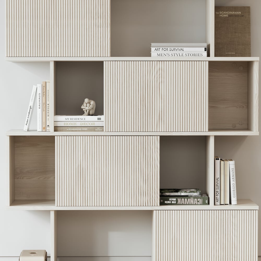1850mm Wash White Sliding Door Etagere Bookshelf 5-Shelf Tall Book Shelf Rich Storage window image