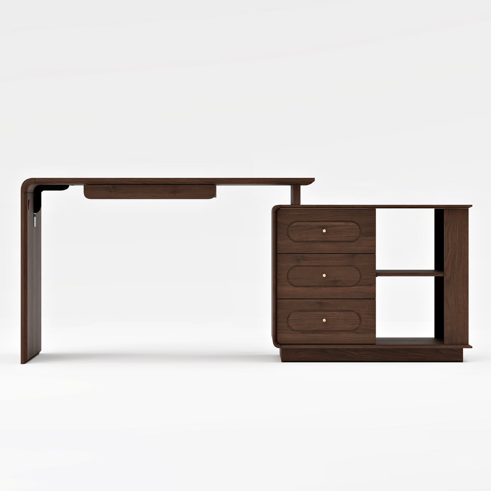 Walnut L-Shaped Corner Desk with Keyboard Tray & Storage window image