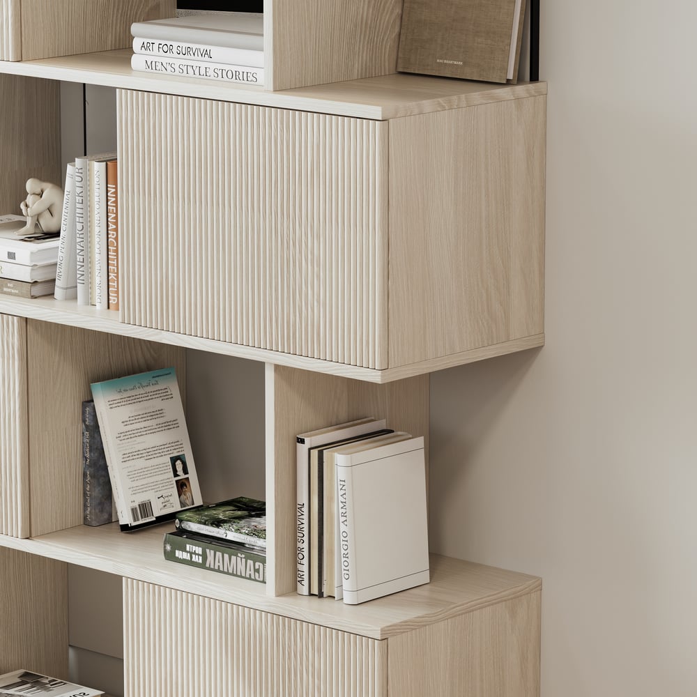 1850mm Wash White Sliding Door Etagere Bookshelf 5-Shelf Tall Book Shelf Rich Storage window image