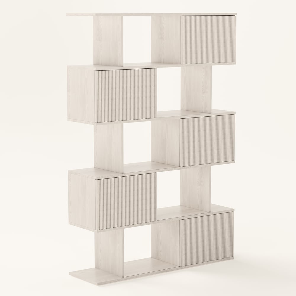 1850mm Wash White Sliding Door Etagere Bookshelf 5-Shelf Tall Book Shelf Rich Storage window image