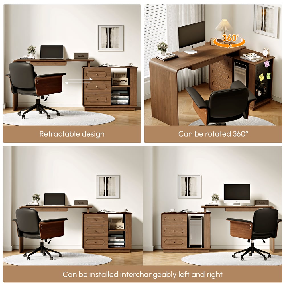 Walnut L-Shaped Corner Desk with Keyboard Tray & Storage window image