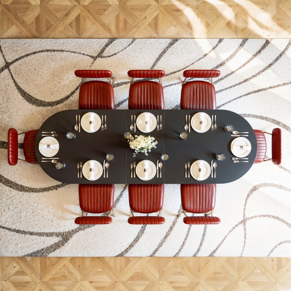 79"-94" Mid-Century Oval Extendable Dining Table Black Seats 6-10 People window image