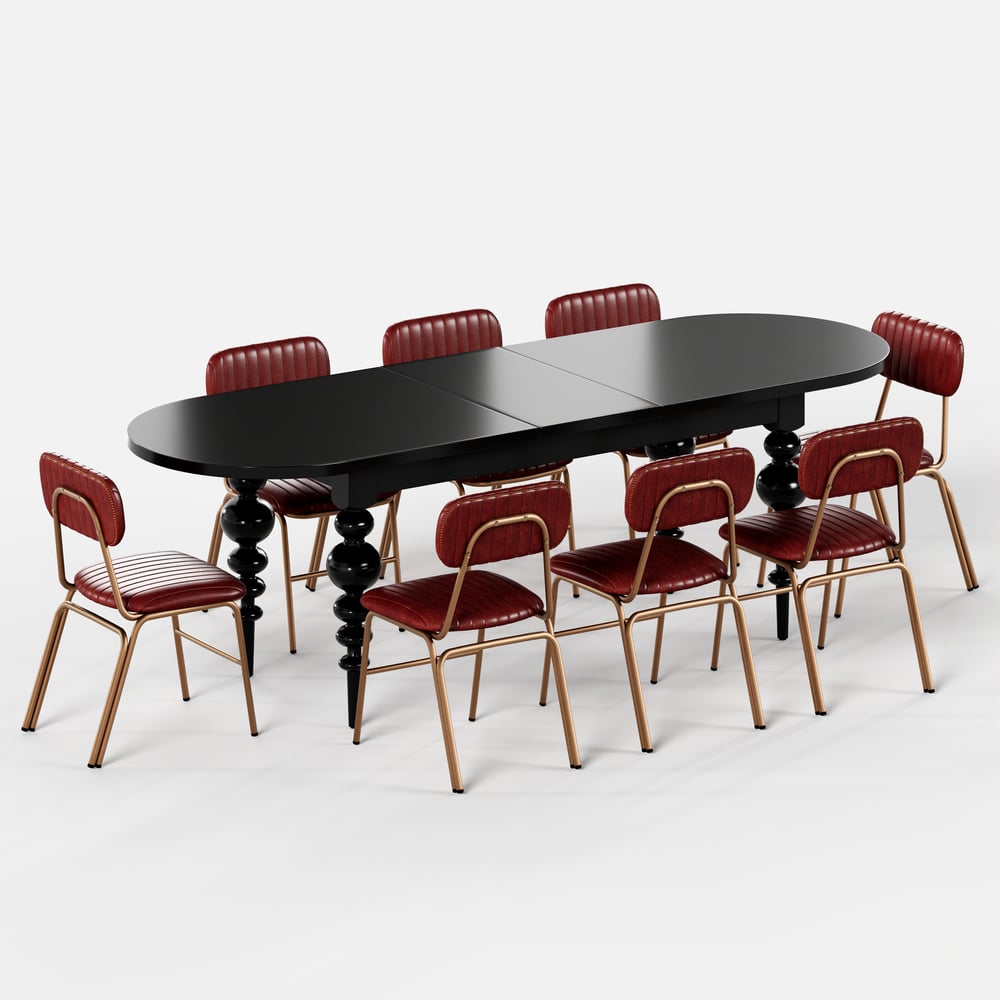 79"-94" Mid-Century Oval Extendable Dining Table Black Seats 6-10 People window image