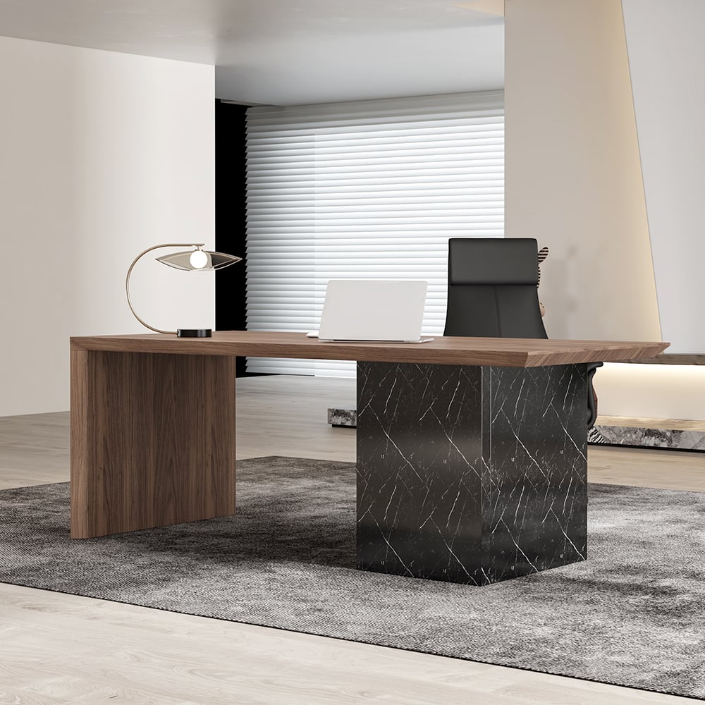 Modern Black & Walnut Home Office Desk with Movable File Cabinet (70.9") window image