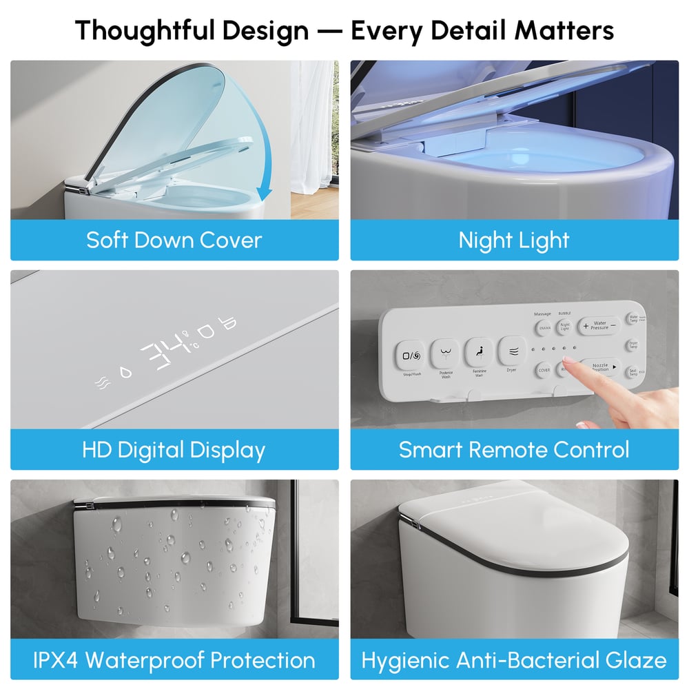 Airloo S6 Wall-Mounted Smart Bidet Toilet with Auto Lid, Aromatherapy window image