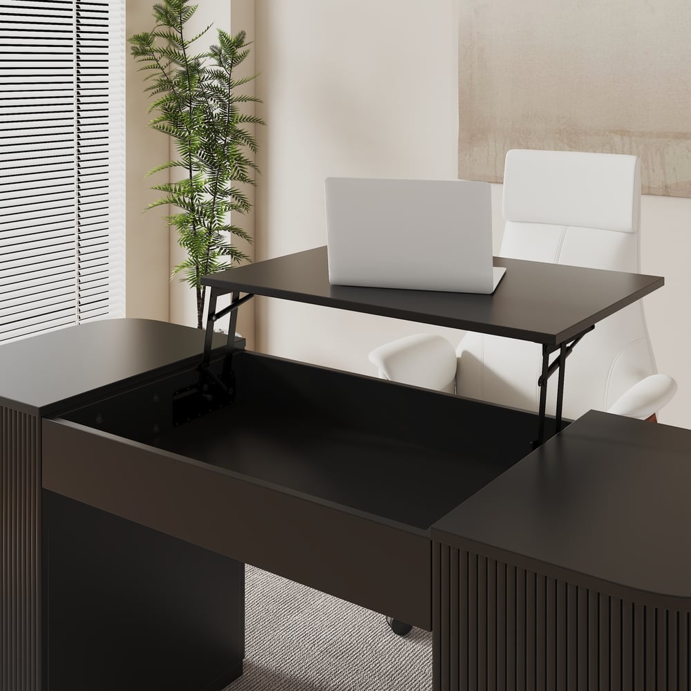 Modern Black Standing Computer Desk with 2 Doors and Storage Office Desk (59.8" ) window image