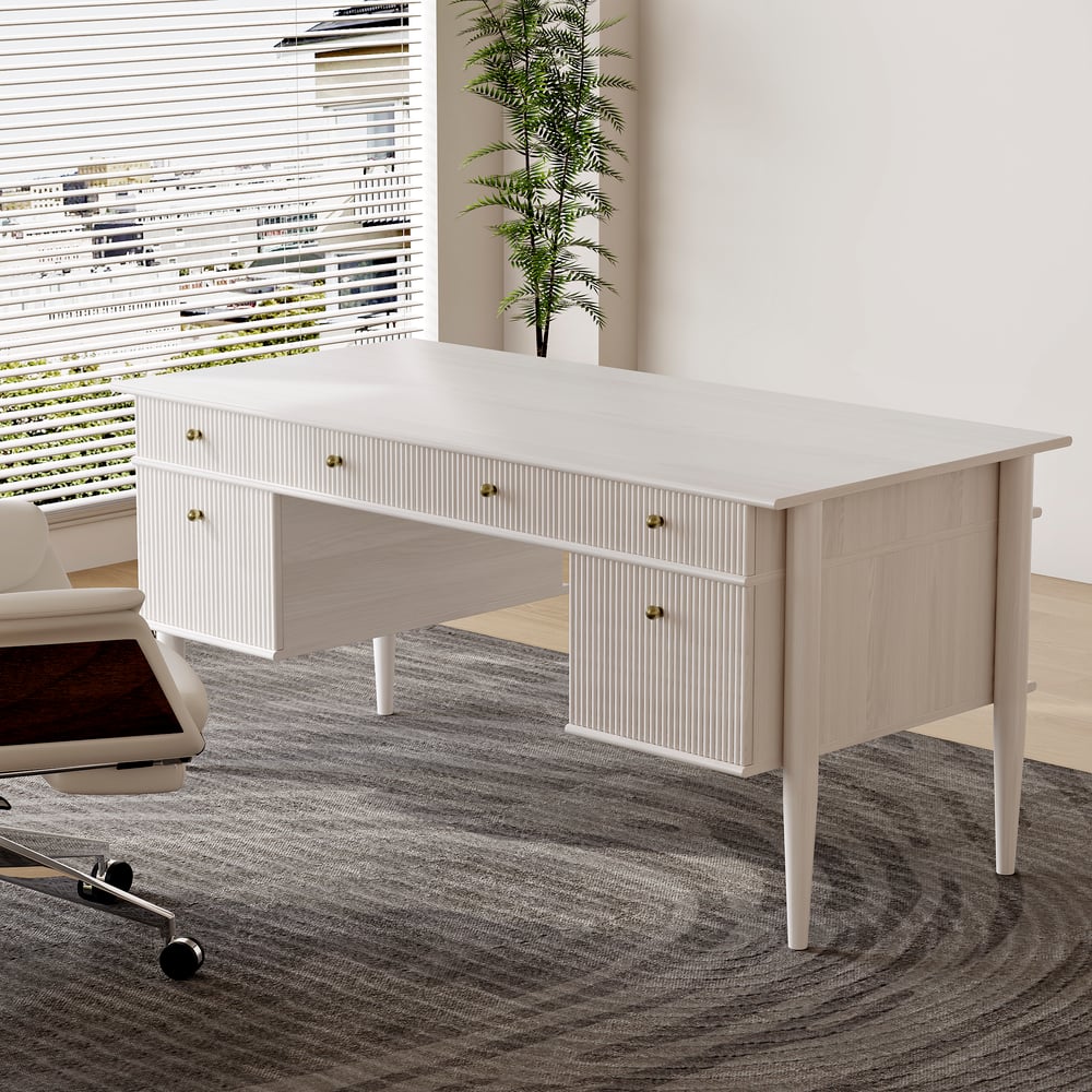 1625mm Modern Style Whitewash Home Office Desk with 6 Drawers window image