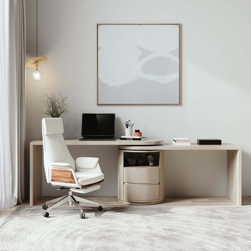 Modern L Shaped Rotatable Executive Office Desk with Drawers  (59.8'') window image