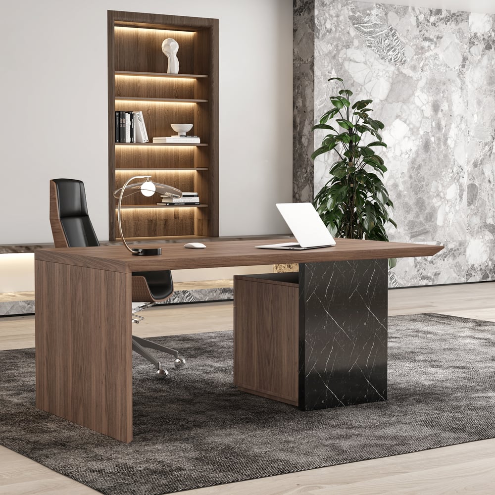 Questions and Answers for Modern Black & Walnut Home Office Desk with Movable File Cabinet (1520mm)