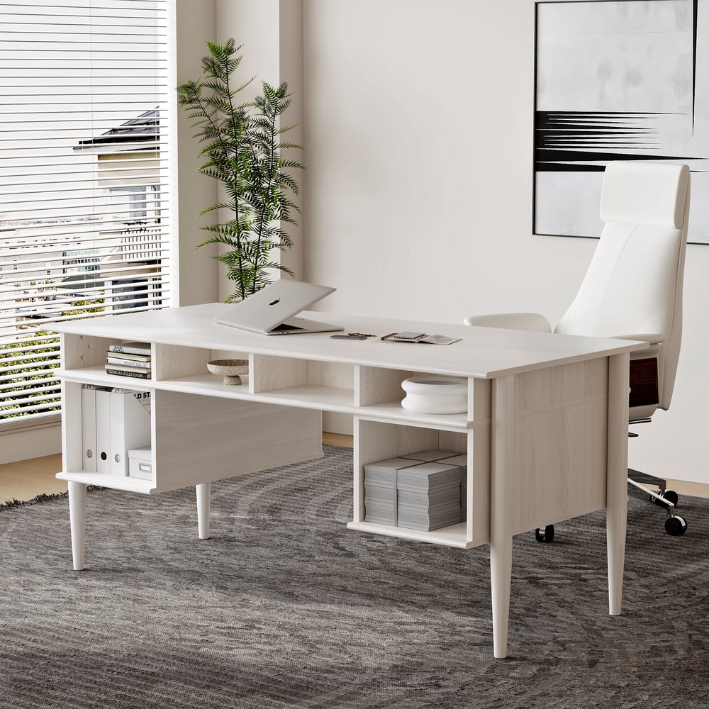 1625mm Modern Style Whitewash Home Office Desk with 6 Drawers window image